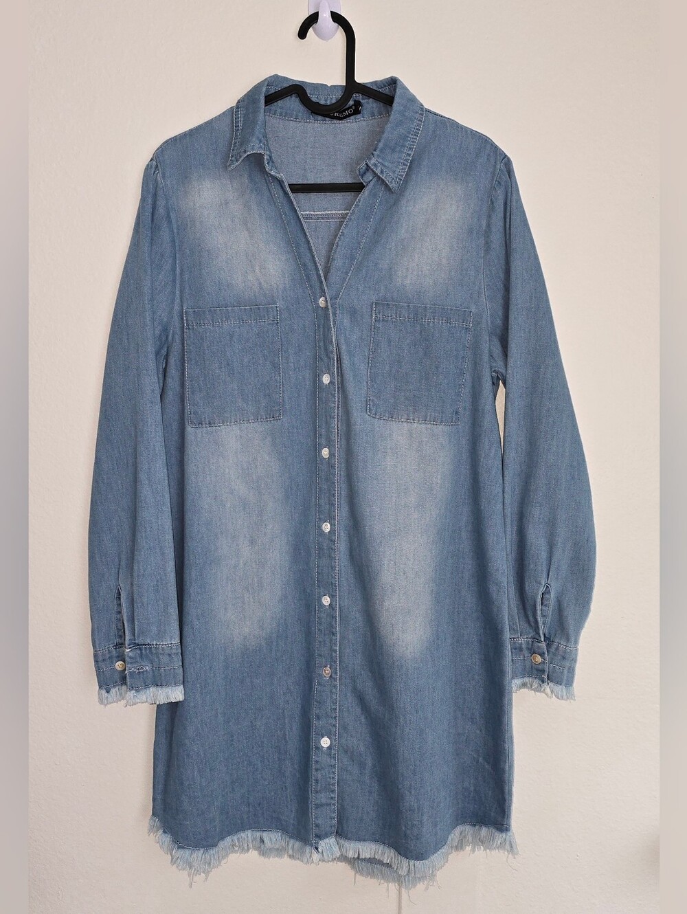 Zilcremo Light Blue Women Denim Dress Long Sleeve Button Down Jean Shirt Size M